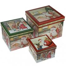 Комплект коробок из 3-х шт. Подарок Деда Мороза (квадрат)