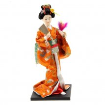 Кукла коллекционная "Гейша в оранжевом кимоно с веером", 23см